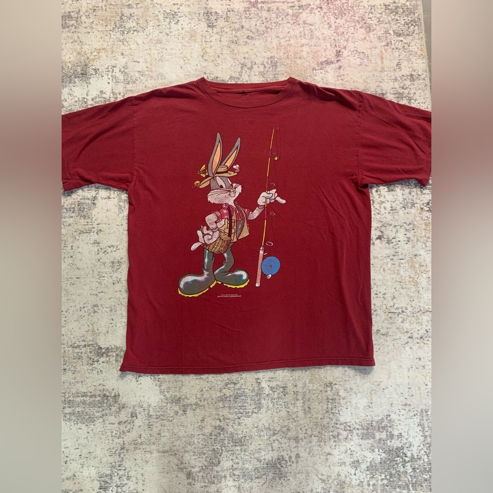 VTG Looney Tunes Shirt XL Bugs Bunny Taz 90s Fishing Sun Shirt